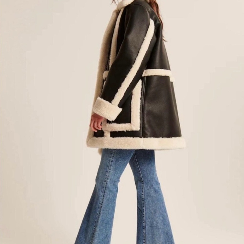 Abercrombie Oversized Sherpa-Lined Vegan Leather Coat